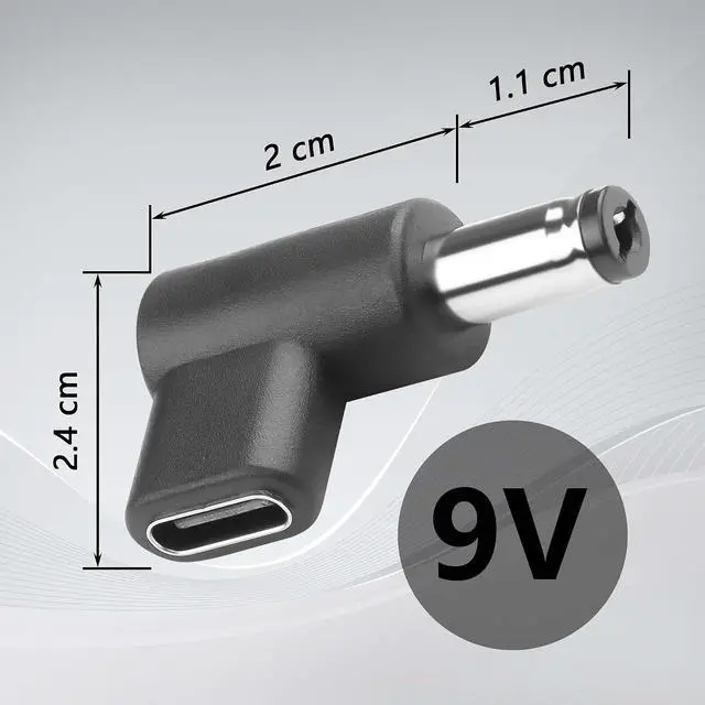 Alt view image 4 of 7 - 2PCS USB C to DC 9V Adapter Type C USB-C Female to DC 9V 5.5x2.1mm Plug Adapter PD Emulator Trigger 90 Degree Angled (9V)