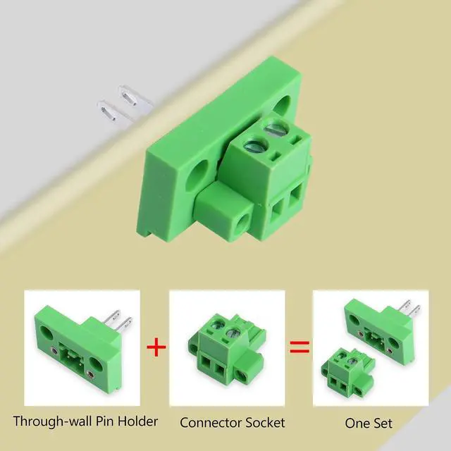Alt view image 2 of 7 - 2 Sets 2 Pin 5.08 mm Terminal, 2-Pin Pluggable Screw Terminal Block Connectors, 2P Through-wall Terminal Connectors 2EDGWB+2EDGKM with Screw Lock Plate Fixed