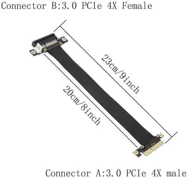 Alt view image 6 of 6 - PCIe 4X Extension Cable, PCI-Express 3.0 Male to Female Riser Cable PCI-E Extender Adapter Jumper for Graphics Card, 23cm 180 Degree