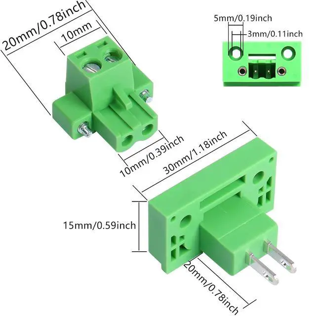 Alt view image 6 of 7 - 2 Sets 2 Pin 5.08 mm Terminal, 2-Pin Pluggable Screw Terminal Block Connectors, 2P Through-wall Terminal Connectors 2EDGWB+2EDGKM with Screw Lock Plate Fixed