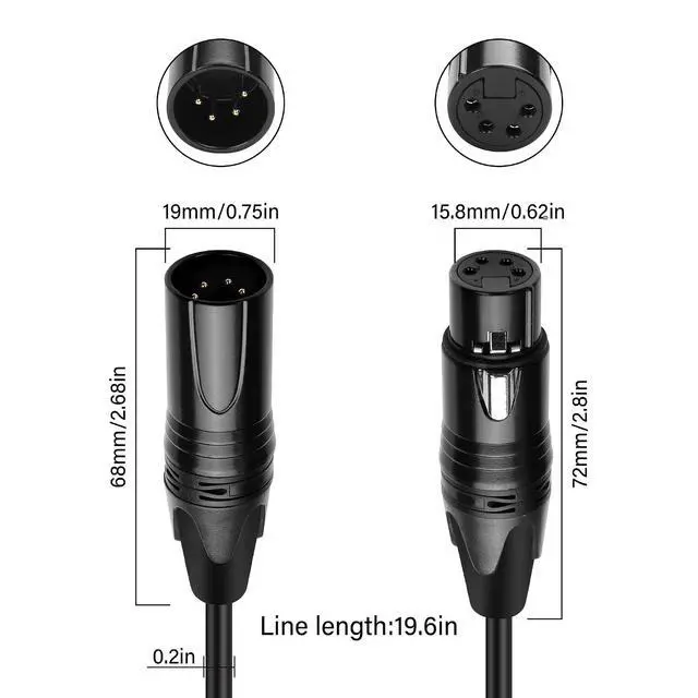 Alt view image 3 of 7 - DMX Cable 4 Pin Signal XLR Male to Female Wire DMX512 XLR Male to Female Stage Light Signal Cable with Metal Connectors, Connection for Stage & DJ Lighting fixtures(1.8M)
