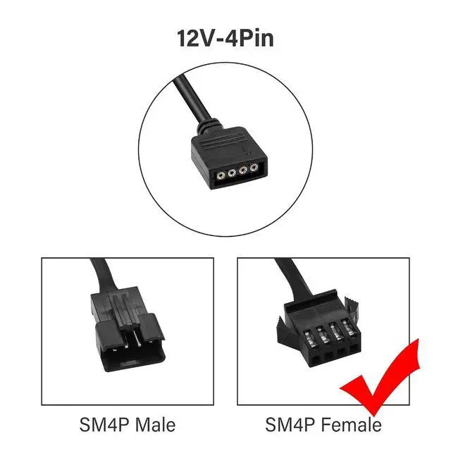 Alt view image 2 of 7 - 4 Pin RGB Extension Cable 12v 4 PIN to SM 4Pin Female ARGB Connector Adapter Cable for Computer Fan, Motherboard,LED Strip (0.98 FT,4 pcs)