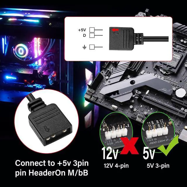 Alt view image 6 of 7 - RGB Extension Cable, 3-pin to SM 3Pin Female ARGB Connector Adapter Cable,5V 3-Pin Addressable RGB Extension Cable, for RGB Fan,PC LED Strip (0.98FT)