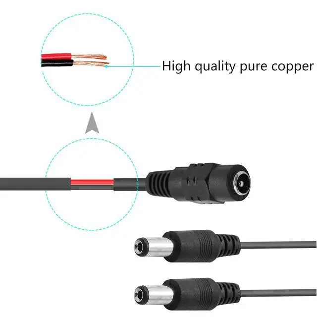 Alt view image 3 of 7 - DC Y Splitter Cable 1 Female to 2 Male,5.5mm x 2.1mm DC Power Extension Adapter Cable,for CCTV Surveillance Cameras,Surveillance Routers,DVR,and More2PCS