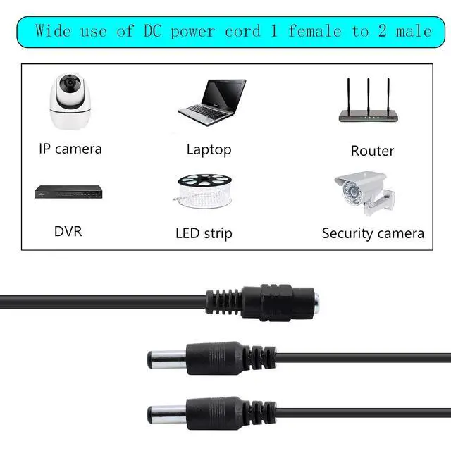 Alt view image 4 of 7 - DC Y Splitter Cable 1 Female to 2 Male,5.5mm x 2.1mm DC Power Extension Adapter Cable,for CCTV Surveillance Cameras,Surveillance Routers,DVR,and More2PCS