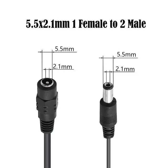 Alt view image 2 of 7 - DC Y Splitter Cable 1 Female to 2 Male,5.5mm x 2.1mm DC Power Extension Adapter Cable,for CCTV Surveillance Cameras,Surveillance Routers,DVR,and More2PCS