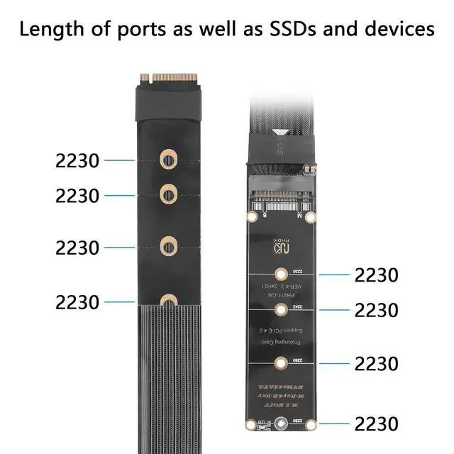 Alt view image 2 of 7 - NGFF M.2 M-Key NVME Extension 40 CM PCIe 3.0/4.0 M.2 NVME/NGFF SSD Ribbon Flex Cable for Mainboard SSD 2230/2242/2260/2280 (Straight Out)