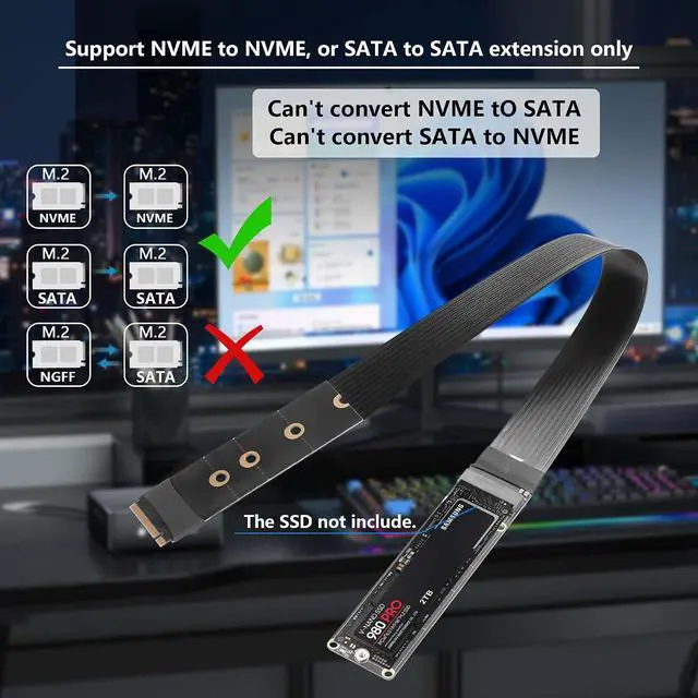 Alt view image 7 of 7 - NGFF M.2 M-Key NVME Extension 40 CM PCIe 3.0/4.0 M.2 NVME/NGFF SSD Ribbon Flex Cable for Mainboard SSD 2230/2242/2260/2280 (Straight Out)