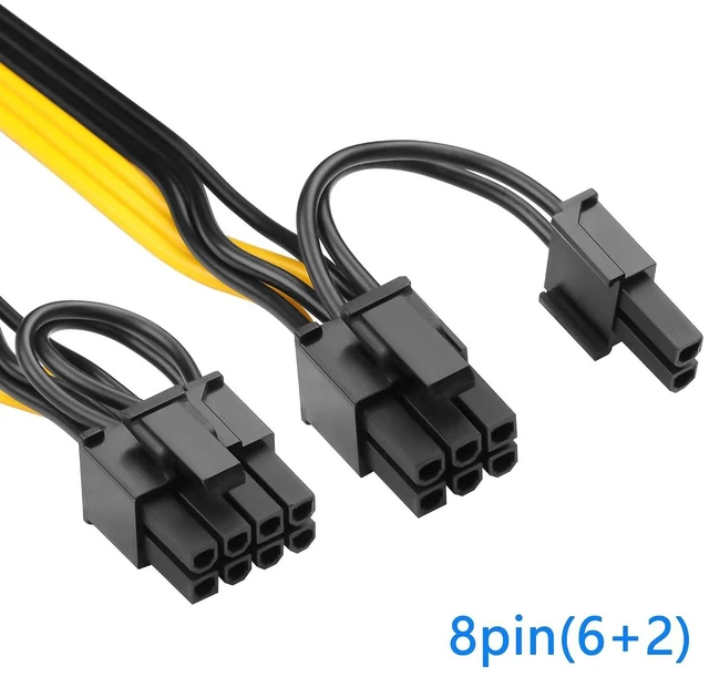 Alt view image 5 of 7 - 2-Pack PCIE 6 Pin Male to 8 Pin (6+2) Male GPU Power Cable for CoolerMaster and Thermaltake Power Adapter Cable Supply with PCIe 6 Pin Port PCI Express Pin Adapter Power Cable, 20 inch