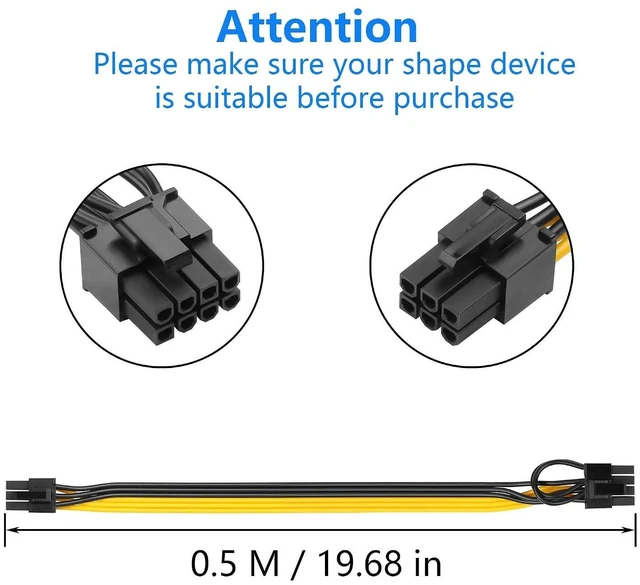 Alt view image 7 of 7 - 2-Pack PCIE 6 Pin Male to 8 Pin (6+2) Male GPU Power Cable for CoolerMaster and Thermaltake Power Adapter Cable Supply with PCIe 6 Pin Port PCI Express Pin Adapter Power Cable, 20 inch