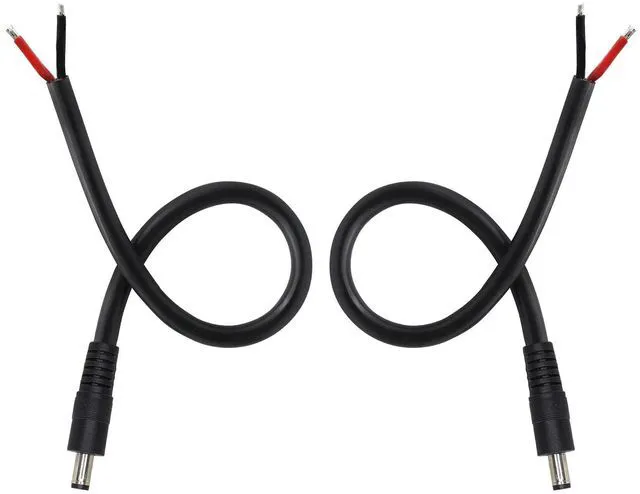 Main image of 2 Pack DC Power Pigtails Cable, DC 5.5mm x 2.5mm Male Plug Jack to Bare Wire Open End Power Supply Replacement Repair Cord, for Security Camera,LED Strip Light,DVR 0.8FT(Black-0.25m)
