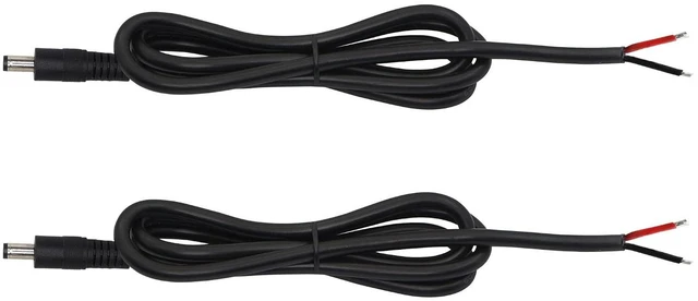 Main image of 2 Pack DC Power Pigtails Cable, DC 5.5mm x 2.5mm Male Plug Jack to Bare Wire Open End Power Supply Replacement Repair Cord, for Security Camera,LED Strip Light,DVR 3FT (black-1m)
