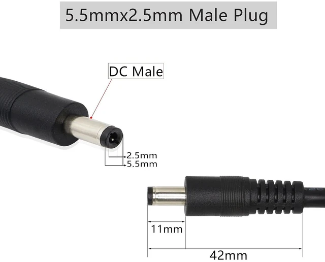 Alt view image 2 of 6 - 2 Pack DC Power Pigtails Cable, DC 5.5mm x 2.5mm Male Plug Jack to Bare Wire Open End Power Supply Replacement Repair Cord, for Security Camera,LED Strip Light,DVR 0.8FT(Black-0.25m)
