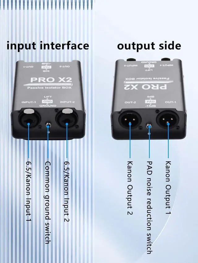 Alt view image 3 of 6 - Pro Passive Stereo Direct Connection Box 2-Channel Audio Isolator, Audio Current Sound Eliminator, 6.5 Permo Alloy Isolator, Mixing Console, live Broadcast