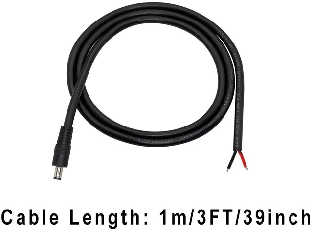 Alt view image 6 of 6 - 2 Pack DC Power Pigtails Cable, DC 5.5mm x 2.5mm Male Plug Jack to Bare Wire Open End Power Supply Replacement Repair Cord, for Security Camera,LED Strip Light,DVR 3FT (black-1m)