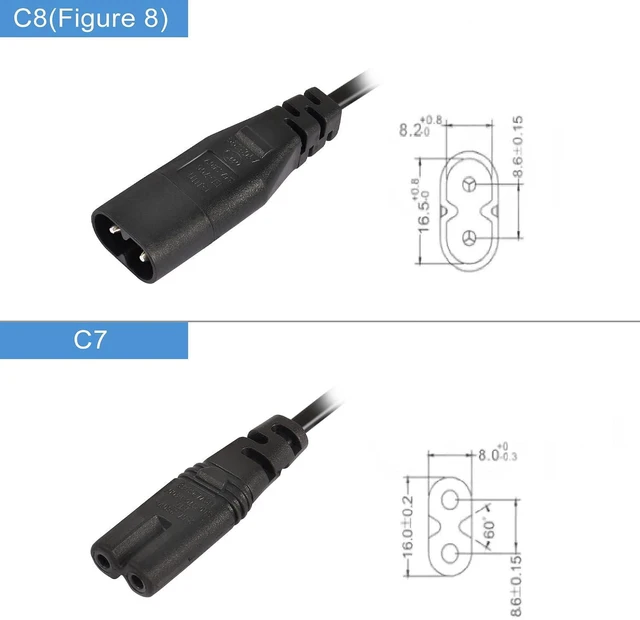 Alt view image 2 of 6 - IEC 320 C8 to C7 Power Cable 1FT 8 Figure C8 Male to C7 Female Extension Power Supply Adapter 250V 2.5A Replacement Power AC Cord for Computer Monitor Smart TV,etc.(0.3m)