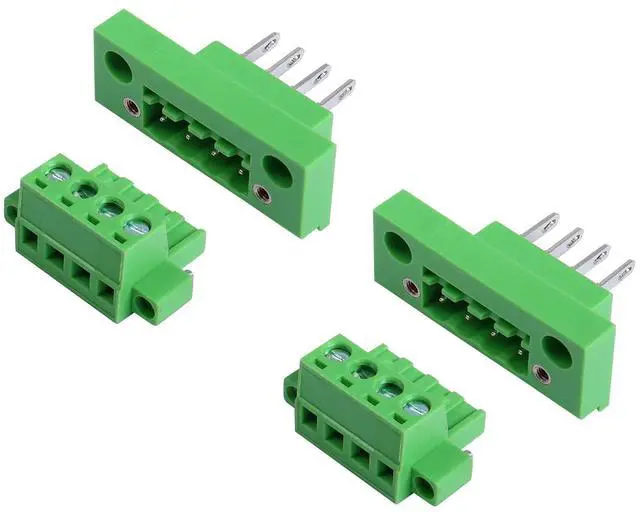 Main image of 2 Sets 4 Pin 5.08 mm Terminal, 4-Pin Pluggable Screw Terminal Block Connectors, 4P Through-Wall Terminal Connectors 2EDGWB+2EDGKM with Screw Lock Plate Fixed