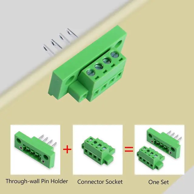 Alt view image 2 of 7 - 2 Sets 4 Pin 5.08 mm Terminal, 4-Pin Pluggable Screw Terminal Block Connectors, 4P Through-Wall Terminal Connectors 2EDGWB+2EDGKM with Screw Lock Plate Fixed
