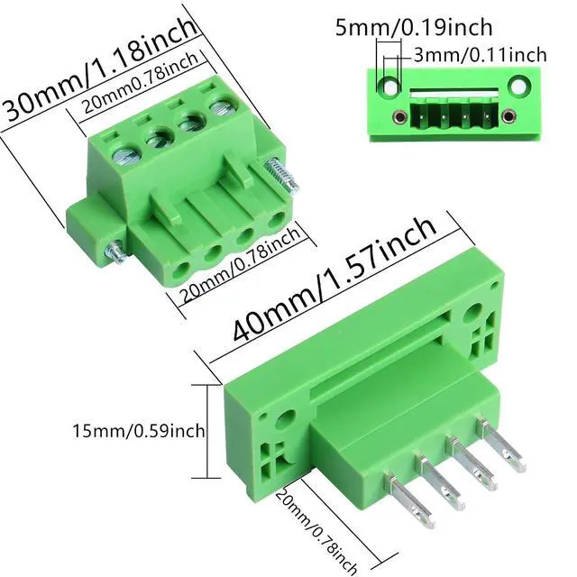 Alt view image 6 of 7 - 2 Sets 4 Pin 5.08 mm Terminal, 4-Pin Pluggable Screw Terminal Block Connectors, 4P Through-Wall Terminal Connectors 2EDGWB+2EDGKM with Screw Lock Plate Fixed