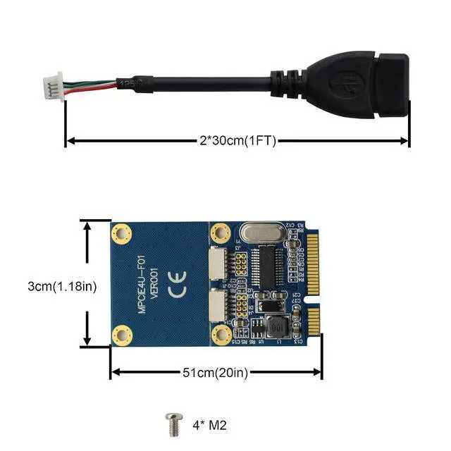 Alt view image 6 of 6 - Mini PCI-E to Dual 5 Pin 2 Prots USB Adapter,Mini PCI Express to 5 Pin 2 Port Female USB2.0 Converter Card Expansion Card for USB Wireless Mouse Receiver,USB Bluetooth Adapter USB WiFi Adapter Etc.