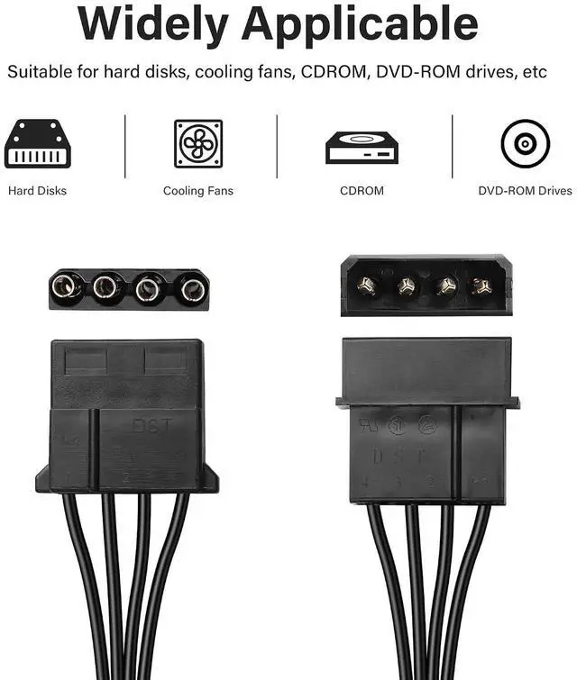 Alt view image 3 of 7 - Molex Splitter Power Cable LP4 4-Pin Male to 3 x 4-Pin Female D-Type Plug Y Splitter IDE PSU Power Cable for IDE Hard Drives and IDE CD ROM/DVDRW Drives(1 to 3)