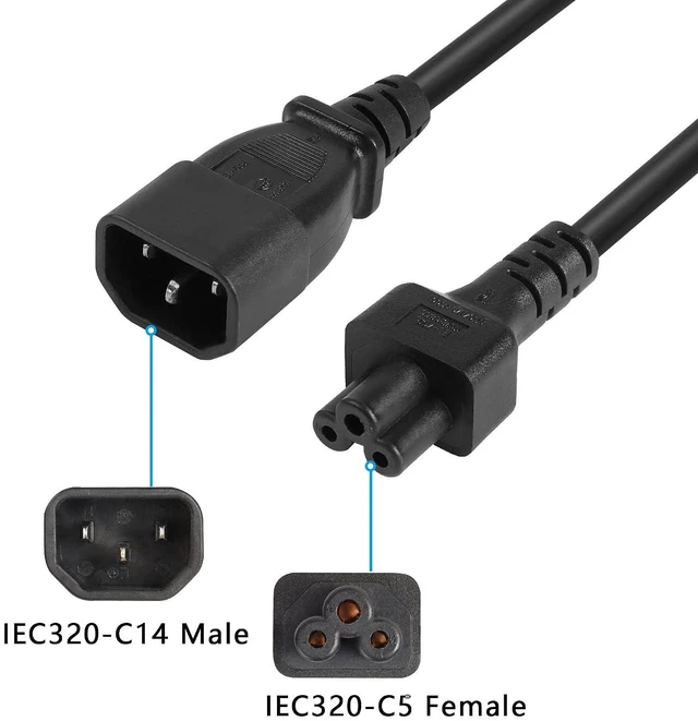 Alt view image 3 of 6 - C14 to C5 Power Cord 1Ft IEC320 C14 Male to C5 Female Power Cable 10A 250V AC Power Extension Adapter for PDU Servers,UPS Power Supplies,IT Devices,etc 0.3m