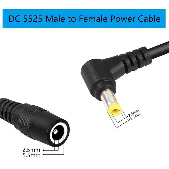 Alt view image 2 of 6 - 2 Pack DC5525 Power Extension Cable, DC 5.5mm x 2.5mm Right Angle Male to Female Power Adapter Cable, 3FT 18AWG Yellow Tuning Fork Heavy Duty Cord for Strip Lihgt,CCTV,Car,Monitors,etc. 1M