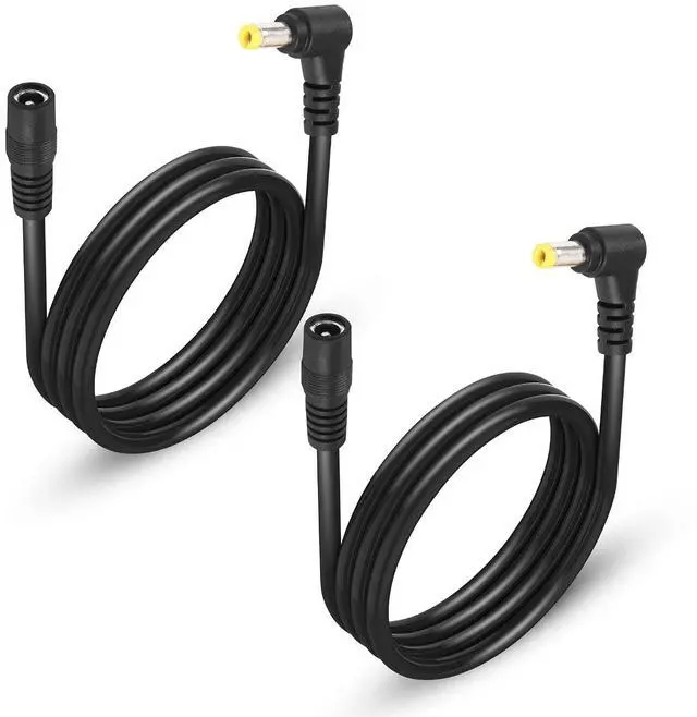 Main image of 2 Pack DC5525 Power Extension Cable, DC 5.5mm x 2.5mm Right Angle Male to Female Power Adapter Cable, 3FT 18AWG Yellow Tuning Fork Heavy Duty Cord for Strip Lihgt,CCTV,Car,Monitors,etc. 1M