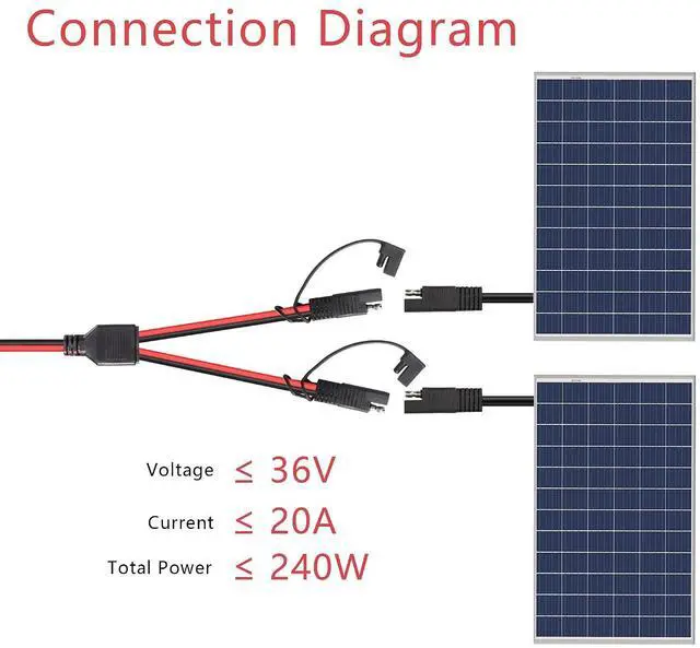 Alt view image 4 of 7 - 12AWG SAE Y Splitter 1 to 2 Extension Cable with Waterproof Cap 1Ft SAE to 2 SAE DC Power Automotive Connector Cable for Solar Panels Battery Connection and Transfer 30cm
