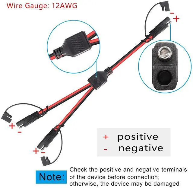 Alt view image 3 of 7 - 12AWG SAE Y Splitter 1 to 2 Extension Cable with Waterproof Cap 1Ft SAE to 2 SAE DC Power Automotive Connector Cable for Solar Panels Battery Connection and Transfer 30cm