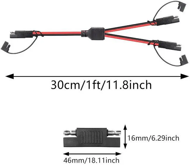 Alt view image 6 of 7 - 12AWG SAE Y Splitter 1 to 2 Extension Cable with Waterproof Cap 1Ft SAE to 2 SAE DC Power Automotive Connector Cable for Solar Panels Battery Connection and Transfer 30cm