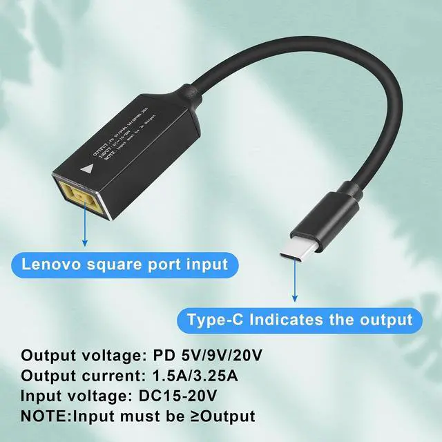 Alt view image 3 of 7 - PD65W Lenovo Square Mouth to USB-C Charging Cable Lenovo Square Mouth to Type-C Charger Power Adapter Cable for Laptops,Mobile Phones,Tablets, Rechargeables,etc(7Inch)(Lenovo Square Mouth)