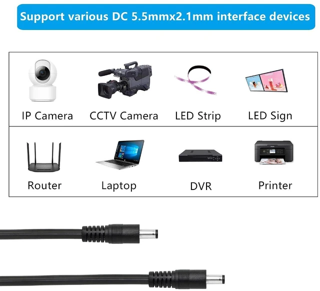 Alt view image 4 of 7 - DC to DC Cable,3FT 18AWG DC 5.5MM x 2.1MM Male to Male Plug Power Adapter Cable for LED, CCTV, Car, Monitors,etc(2 Pcs)