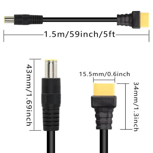 Alt view image 6 of 7 - DC 8mm to XT60 Power Cable, 5Ft DC7909 7.9mm x 5.5mm Male to XT-60 Male Adapter Cord for for Solar Panels Portable Power Station 14AWG 1.5m