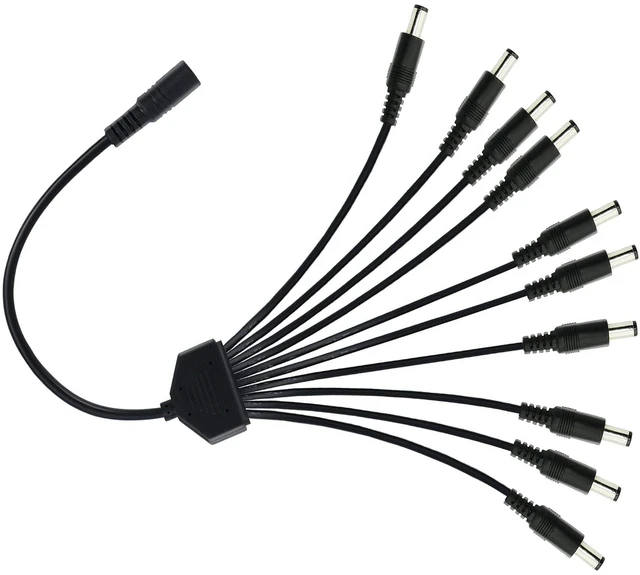 Main image of DC Power Splitter Cable 1 Female to 10 Male 5.5mm x 2.1mm, DC Splitter Adppter Surveillance Camera Cable Extension Cord for Security Camera, LED Strip Light 0.7m (1 to 10 Way)