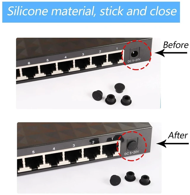 Alt view image 3 of 6 - 50pcs DC Port Anti Dust Cap Cover Plugs DC Power Supply Dustproof Plug Soft Silicone Protector for Ethernet Switch, Router,etc.
