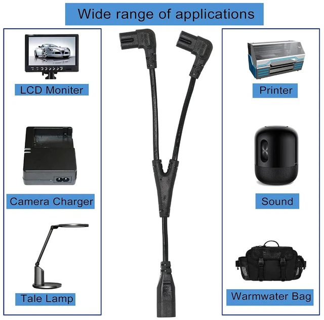 Alt view image 2 of 6 - IEC 320 C8 to Dual C7 Y Splitter Power Cable Figure 8 Male to Double Right Angle Female Adapter 1 in 2 Out AC Power Cord