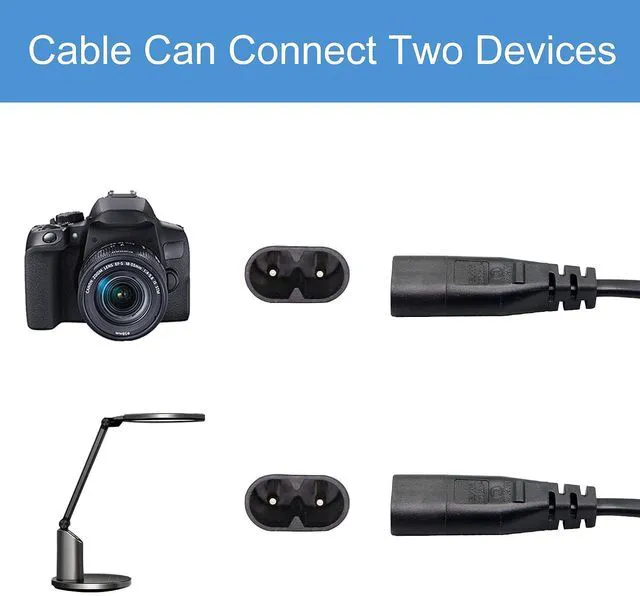 Alt view image 3 of 6 - IEC 320 C8 to Dual C7 Y Splitter Power Cable Figure 8 Male to Double Right Angle Female Adapter 1 in 2 Out AC Power Cord