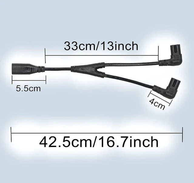 Alt view image 6 of 6 - IEC 320 C8 to Dual C7 Y Splitter Power Cable Figure 8 Male to Double Right Angle Female Adapter 1 in 2 Out AC Power Cord