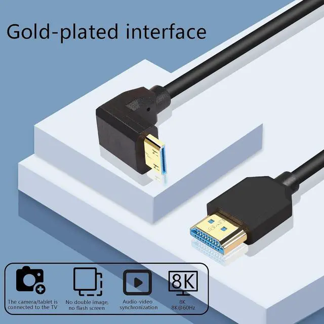 Alt view image 3 of 7 - 8K Mini HDMI to HDMI Cable Super Thin line OD 4.0mm MINI HDMI to HDMI Ultra HD 2.1 Cable 8K@60Hz 4K@120Hz 48Gbps Dynamic HDR, eARC 0.3m (Angled Up)