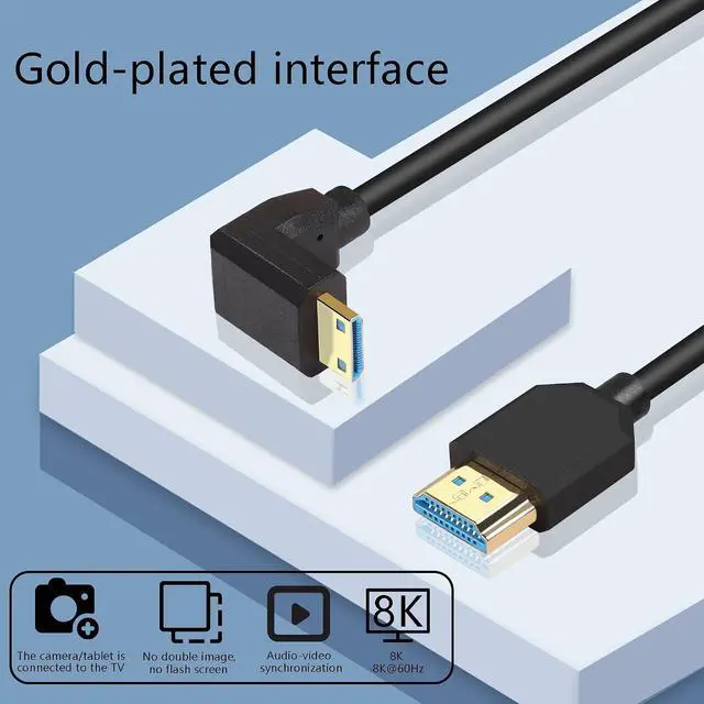 Alt view image 3 of 7 - 8K Mini HDMI to HDMI Cable Super Thin line OD 4.0mm Mini HDMI to HDMI Ultra HD 2.1 Cable 8K@60Hz 4K@120Hz 48Gbps Dynamic HDR, eARC 0.3m (Angled Down)