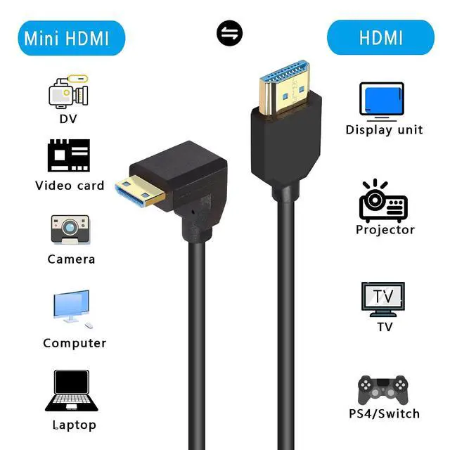Alt view image 5 of 7 - 8K Mini HDMI to HDMI Cable Super Thin line OD 4.0mm Mini HDMI to HDMI Ultra HD 2.1 Cable 8K@60Hz 4K@120Hz 48Gbps Dynamic HDR, eARC 0.3m (Angled Down)