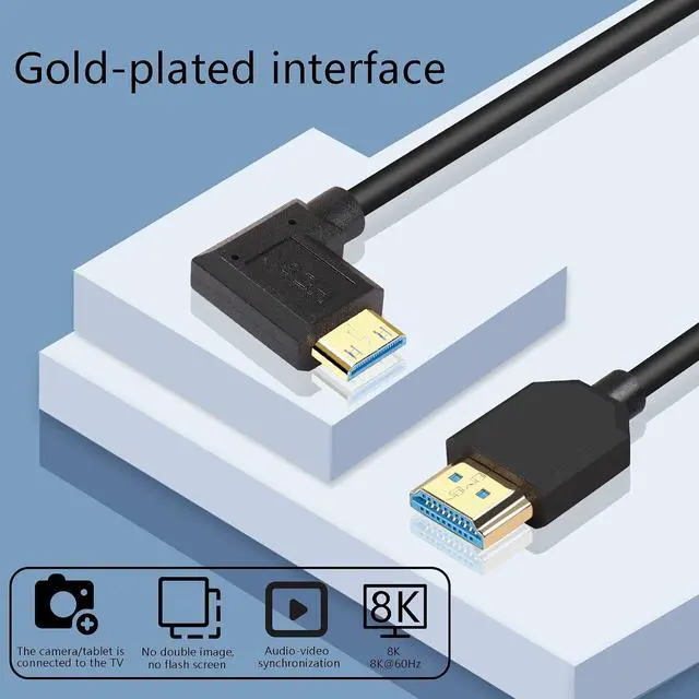 Alt view image 3 of 7 - 8K Mini HDMI to HDMI Cable Super Thin line OD 4.0mm MINI HDMI to HDMI Ultra HD 2.1 Cable 8K@60Hz 4K@120Hz 48Gbps Dynamic HDR, eARC 0.3m (Angled Right)