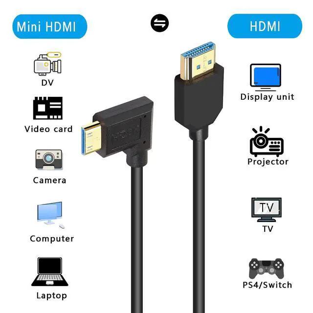Alt view image 5 of 7 - 8K Mini HDMI to HDMI Cable Super Thin line OD 4.0mm MINI HDMI to HDMI Ultra HD 2.1 Cable 8K@60Hz 4K@120Hz 48Gbps Dynamic HDR, eARC 0.3m (Angled Right)