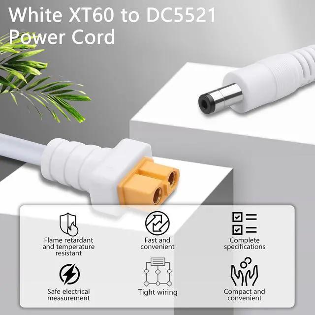 Alt view image 4 of 7 - 2 PCS White XT60 to DC5521 Power Cord XT-60 Female to DC 5.5mm x 2.1mm Male 2x1.5mm ² Power Cable for FPV Goggles,B6 Balanced Charger,etc(11.81 Inch) (Long)