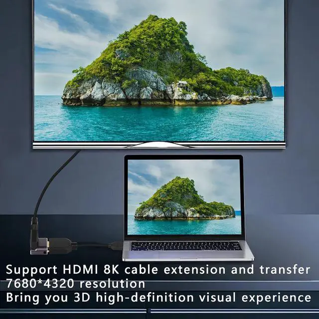 Alt view image 4 of 6 - 8K Mini HDMI to Standard HDMI Adapter 2.1 Version Mini HDMI Male to UP Angle 90 Degree HDMI Female Extension Adapter for Camera,Laptop,Tablet,HDTV,Projector 2 PCS(UP Angle)