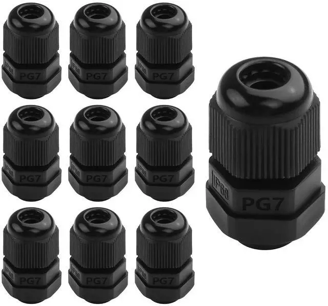 Main image of 10Pcs PG7 Cable Gland, Plastic Waterproof Adjustable 3-3.5mm IP68 Cable Gland Joint, Wire Protector with Rubber Gaskets (PG7)