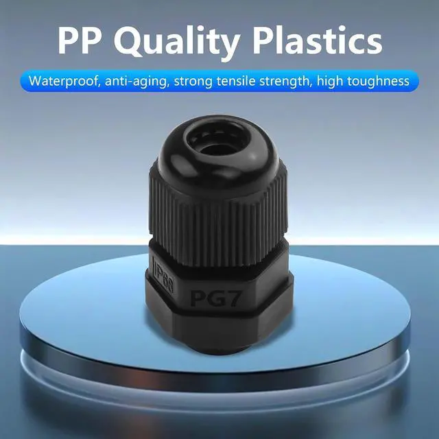 Alt view image 3 of 6 - 10Pcs PG7 Cable Gland, Plastic Waterproof Adjustable 3-3.5mm IP68 Cable Gland Joint, Wire Protector with Rubber Gaskets (PG7)