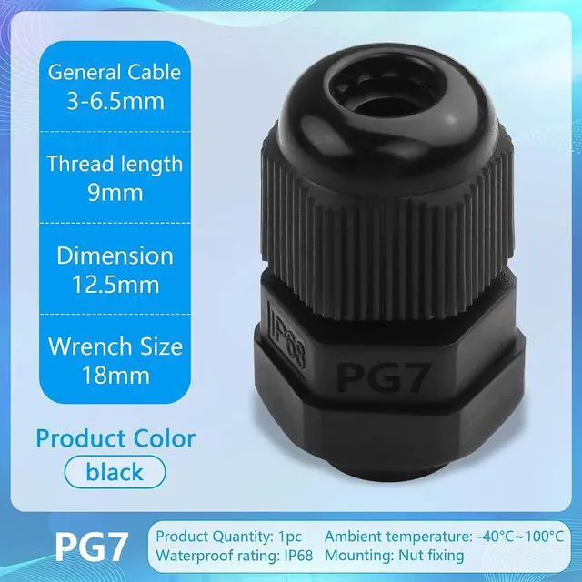 Alt view image 5 of 6 - 10Pcs PG7 Cable Gland, Plastic Waterproof Adjustable 3-3.5mm IP68 Cable Gland Joint, Wire Protector with Rubber Gaskets (PG7)