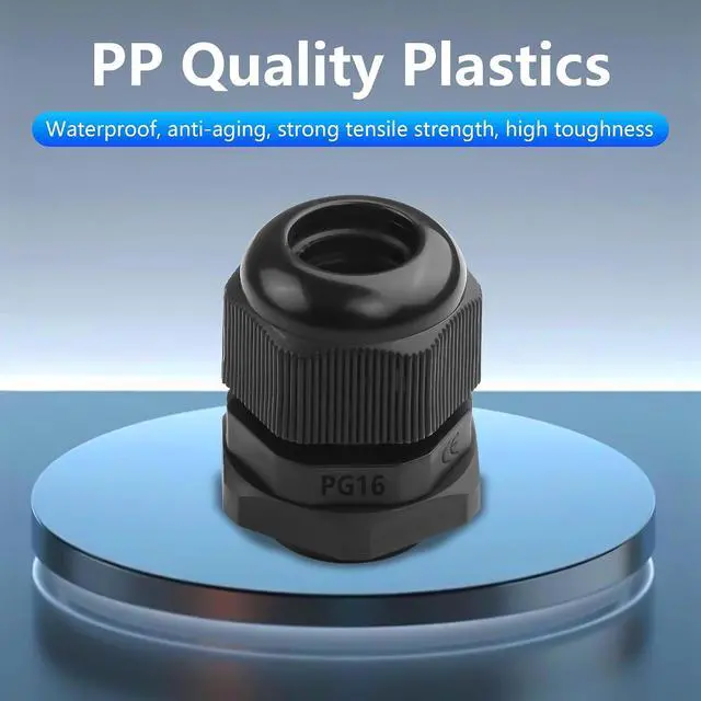 Alt view image 3 of 6 - 10PCS Cable Gland Waterproof Adjustable 3-14mm Cable Wire Protector with Rubber Gaskets PG7 PG9 PG11 PG13.5 PG16 Plastic Cable Gland Joints Wire Protectors Black (PG16)